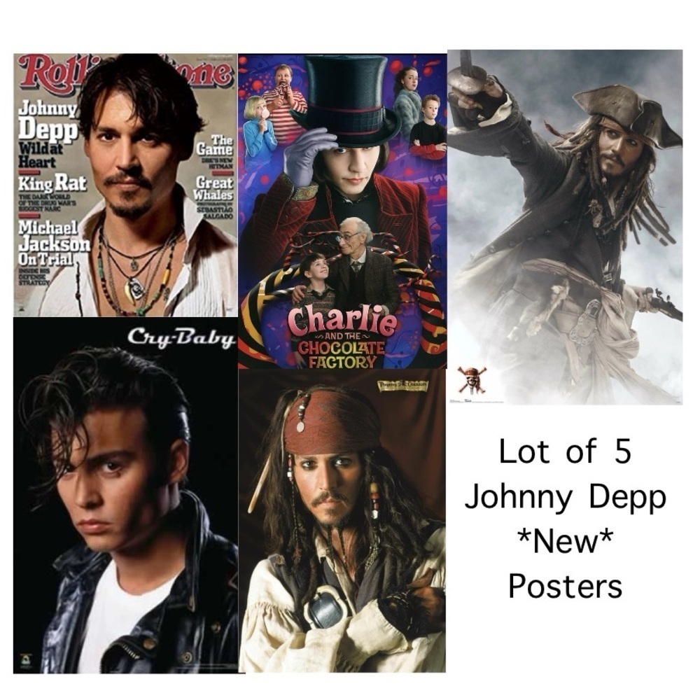 Johnny Depp Posters New Set of 5, Pirates of the Caribbean, Wonka, Crybaby etc*